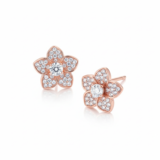 Rose Gold Crystal Flower Studs