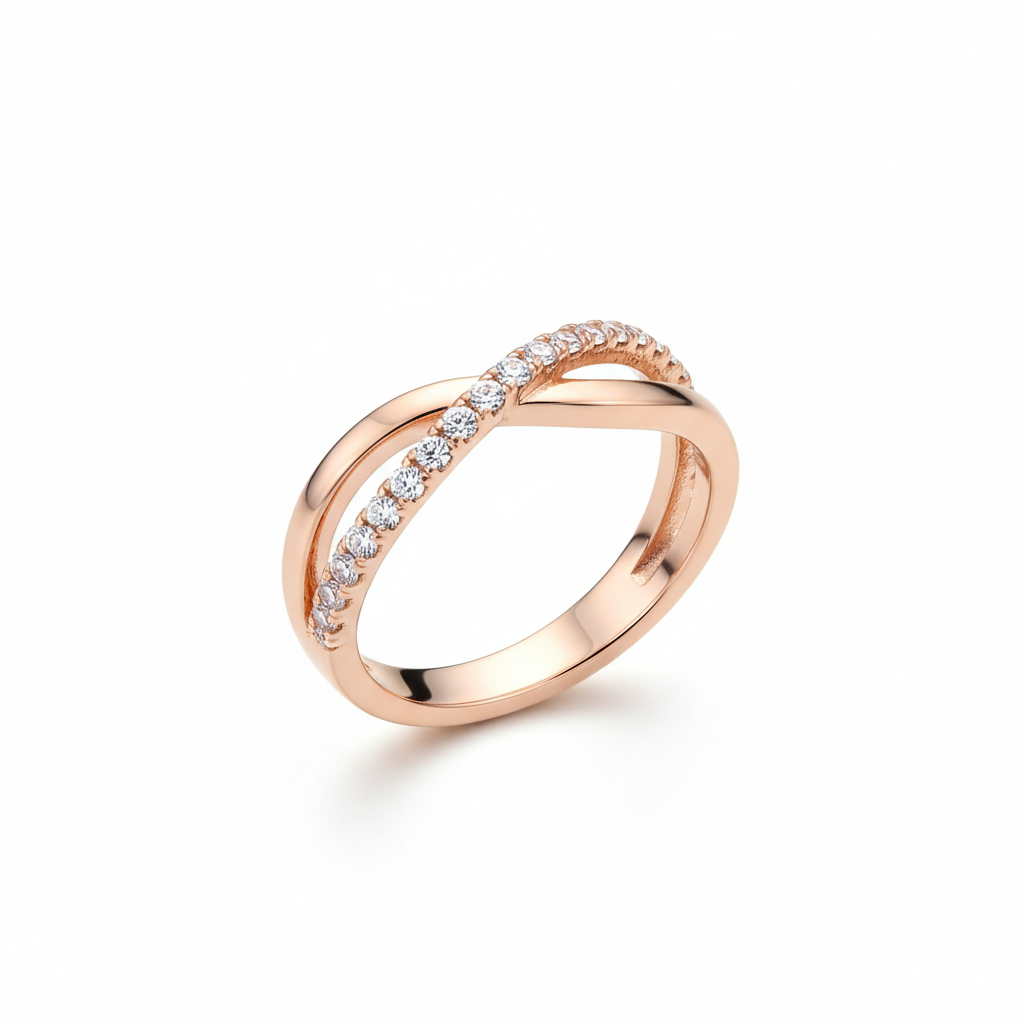 Rose Gold Twisted Crystal Band Ring