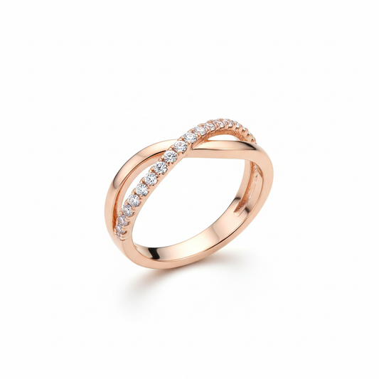 Rose Gold Twisted Crystal Band Ring